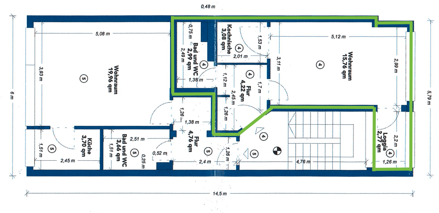 Grundriss – 1-Zimmer Wohnung mit Loggia in zentraler Lage, Bremen